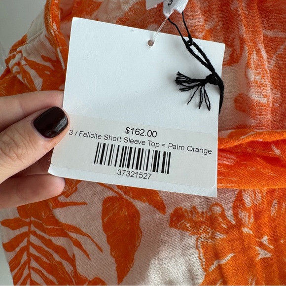 FELICITE short sleeve gauze print top in palm orange women’s size Medium NEW - Picture 5 of 11